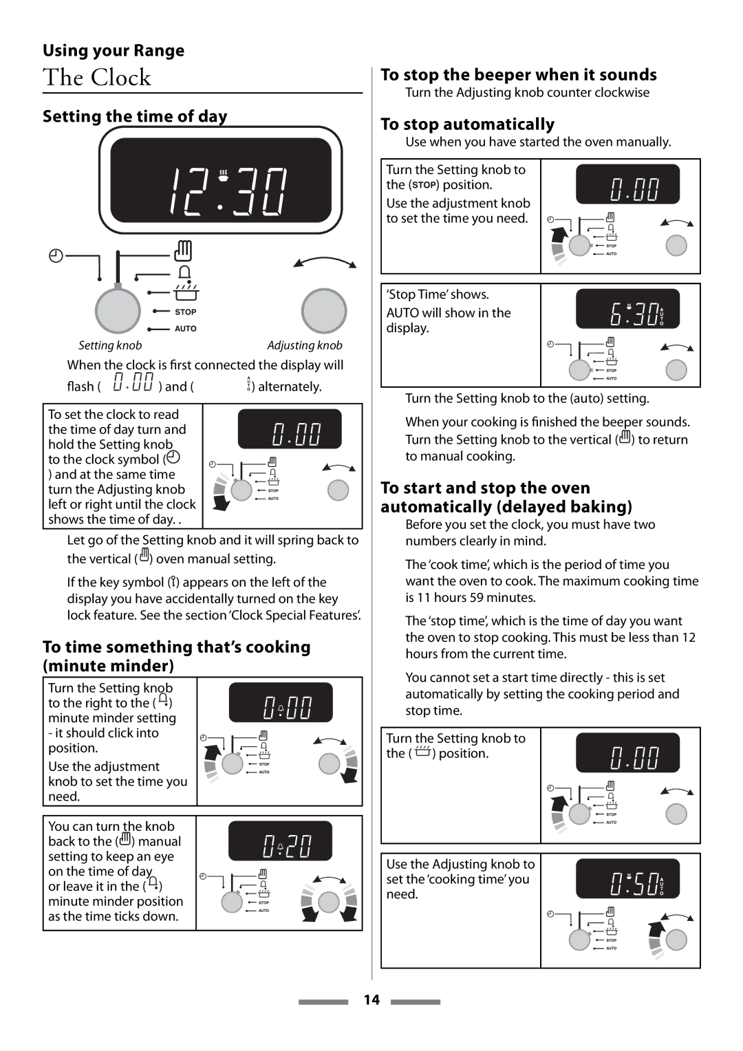 Aga Ranges Legacy 44 Clock, Setting the time of day, To time something that’s cooking minute minder, To stop automatically 