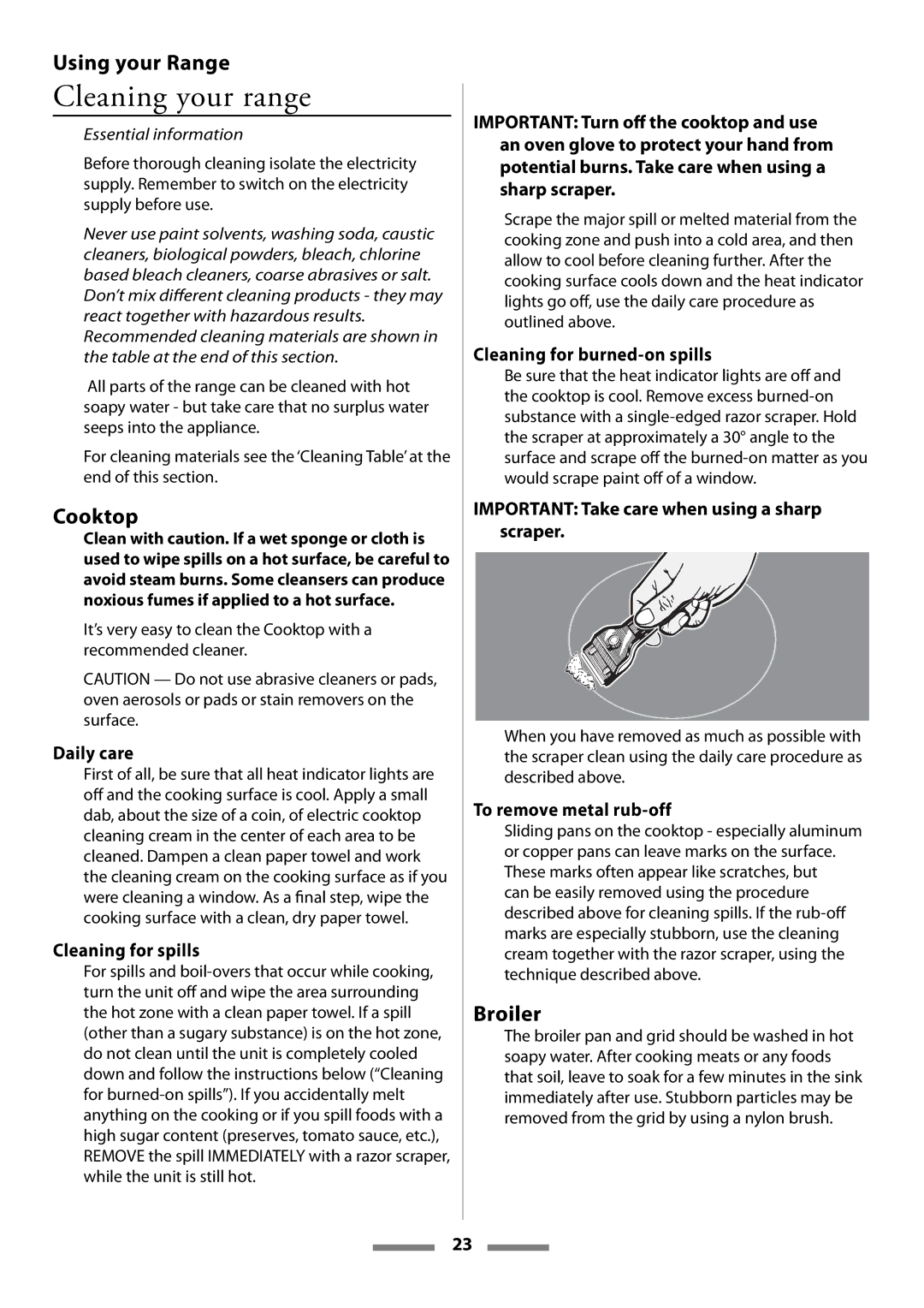 Aga Ranges Legacy 44 installation instructions Cleaning your range, Cooktop, Broiler 