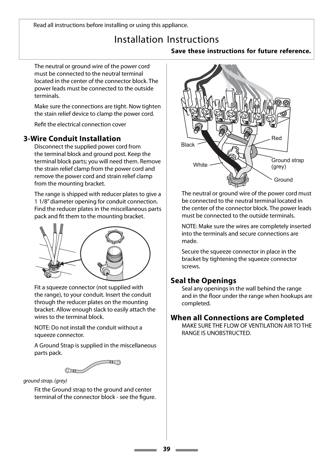 Aga Ranges Legacy 44 Wire Conduit Installation, Seal the Openings, When all Connections are Completed 