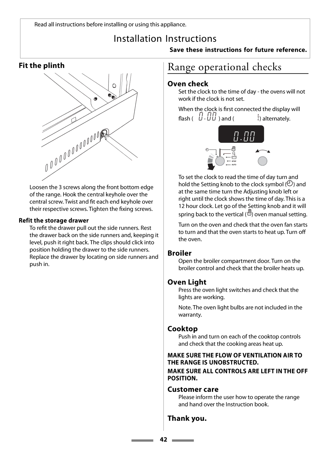 Aga Ranges Legacy 44 installation instructions Range operational checks 