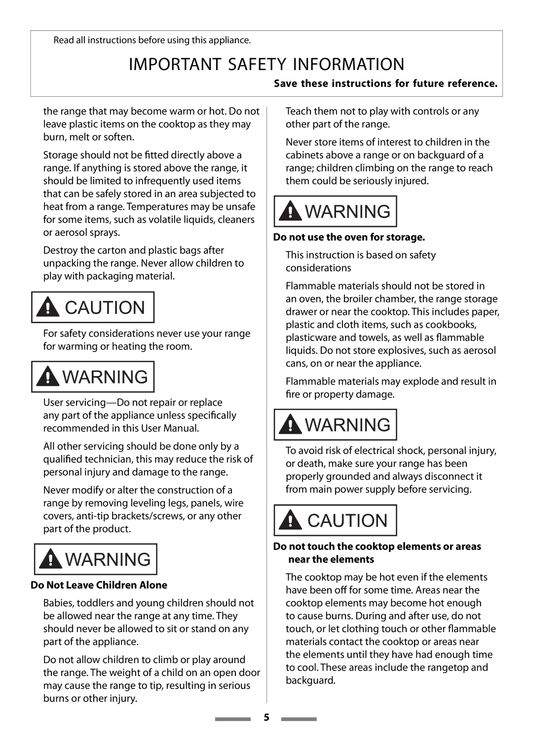 Aga Ranges Legacy 44 installation instructions Do Not Leave Children Alone, Do not use the oven for storage 