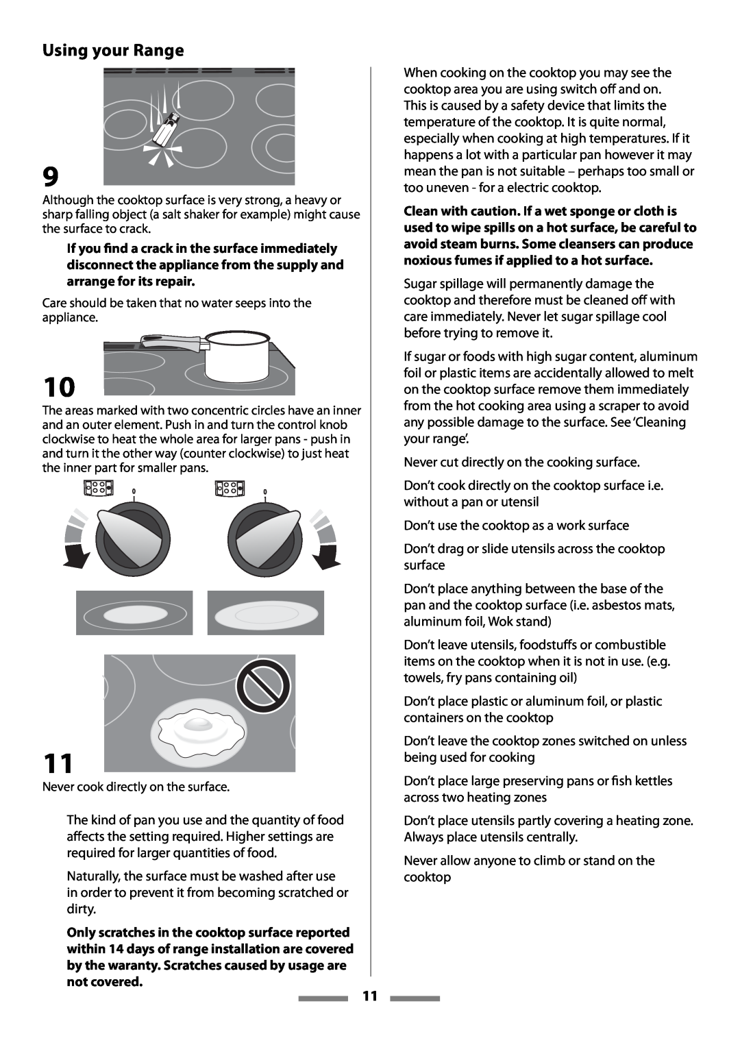 Aga Ranges Legacy 44 installation instructions Using your Range, Never cut directly on the cooking surface 