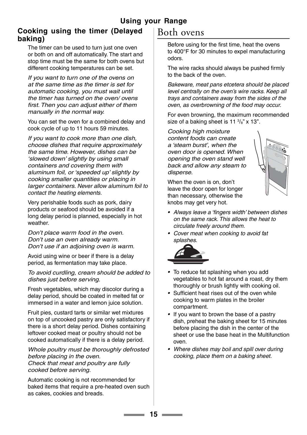 Aga Ranges U104001-03 manual Both ovens, Using your Range Cooking using the timer Delayed baking 