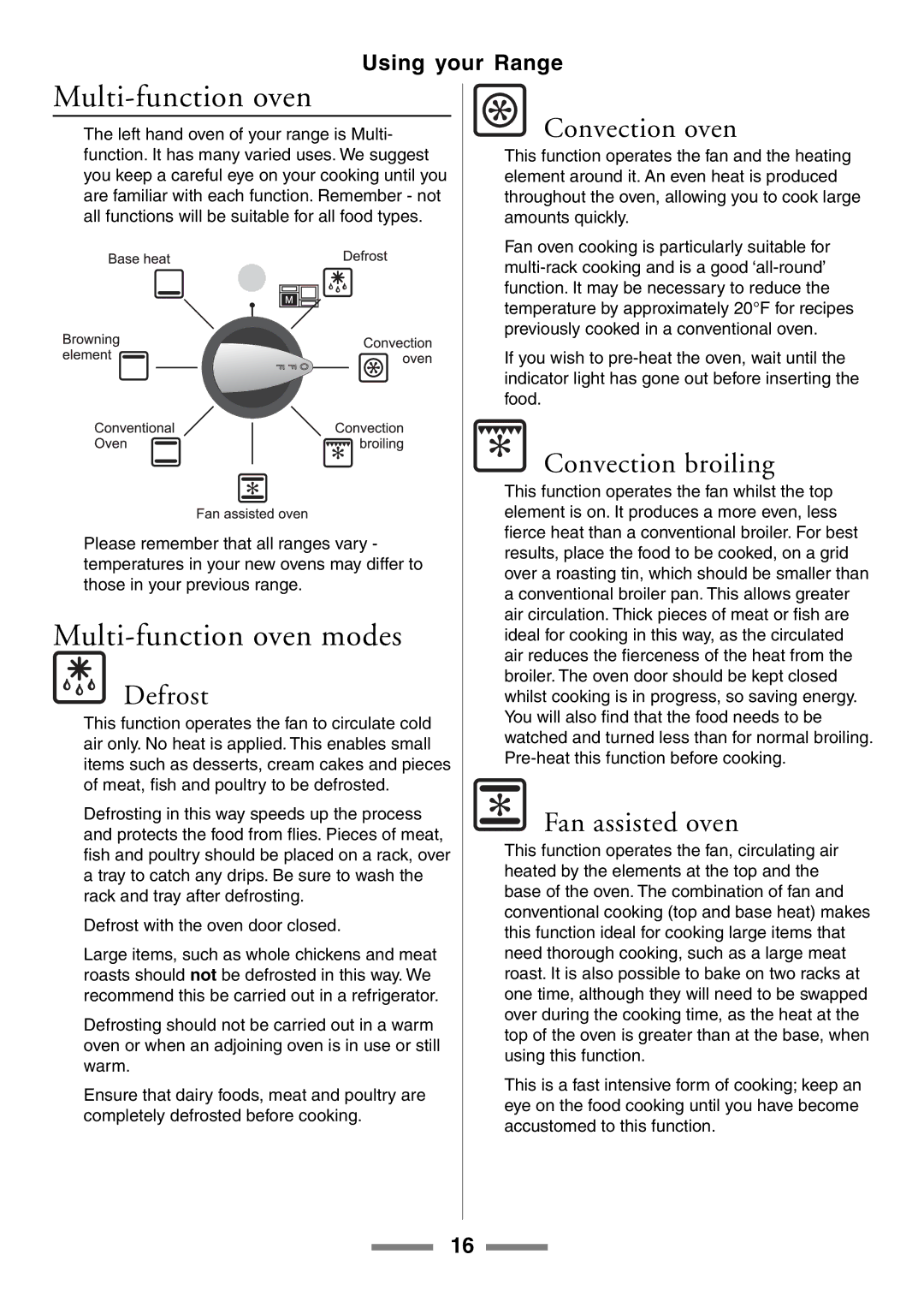 Aga Ranges U104001-03 manual Multi-function oven modes 