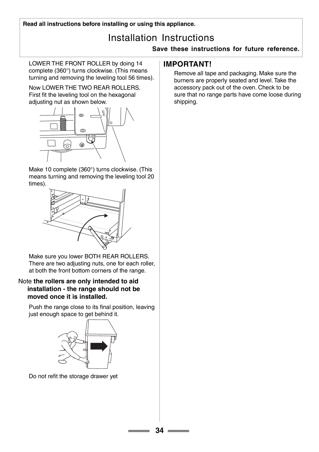 Aga Ranges U104001-03 manual Installation Instructions 