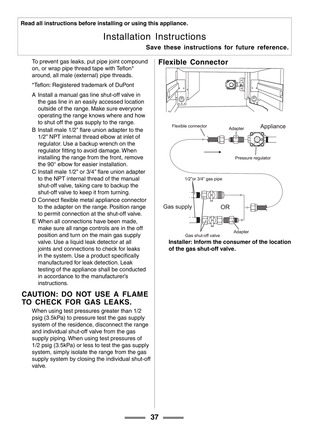 Aga Ranges U104001-03 manual Flexible Connector 