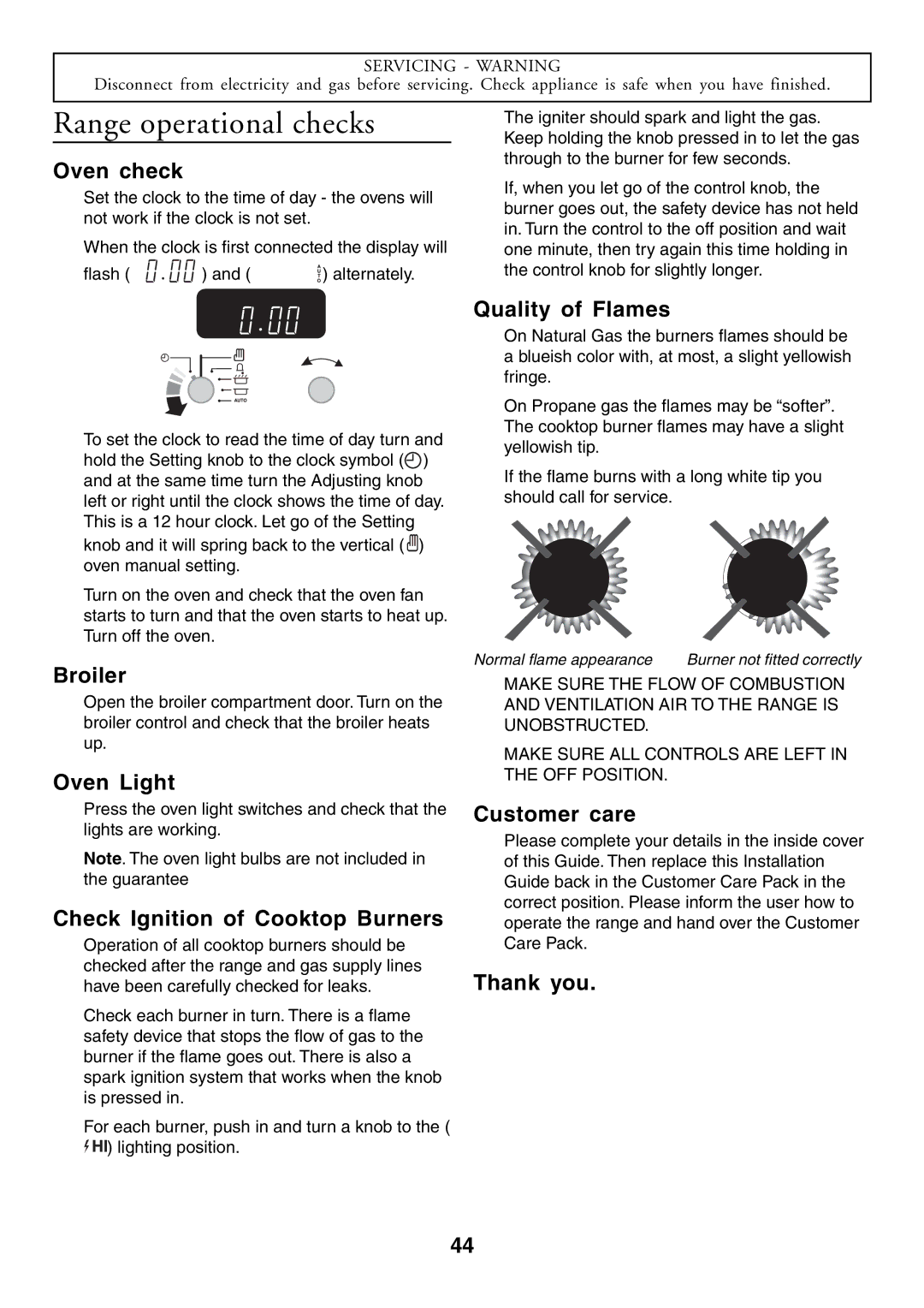 Aga Ranges U104001-03 manual Range operational checks 