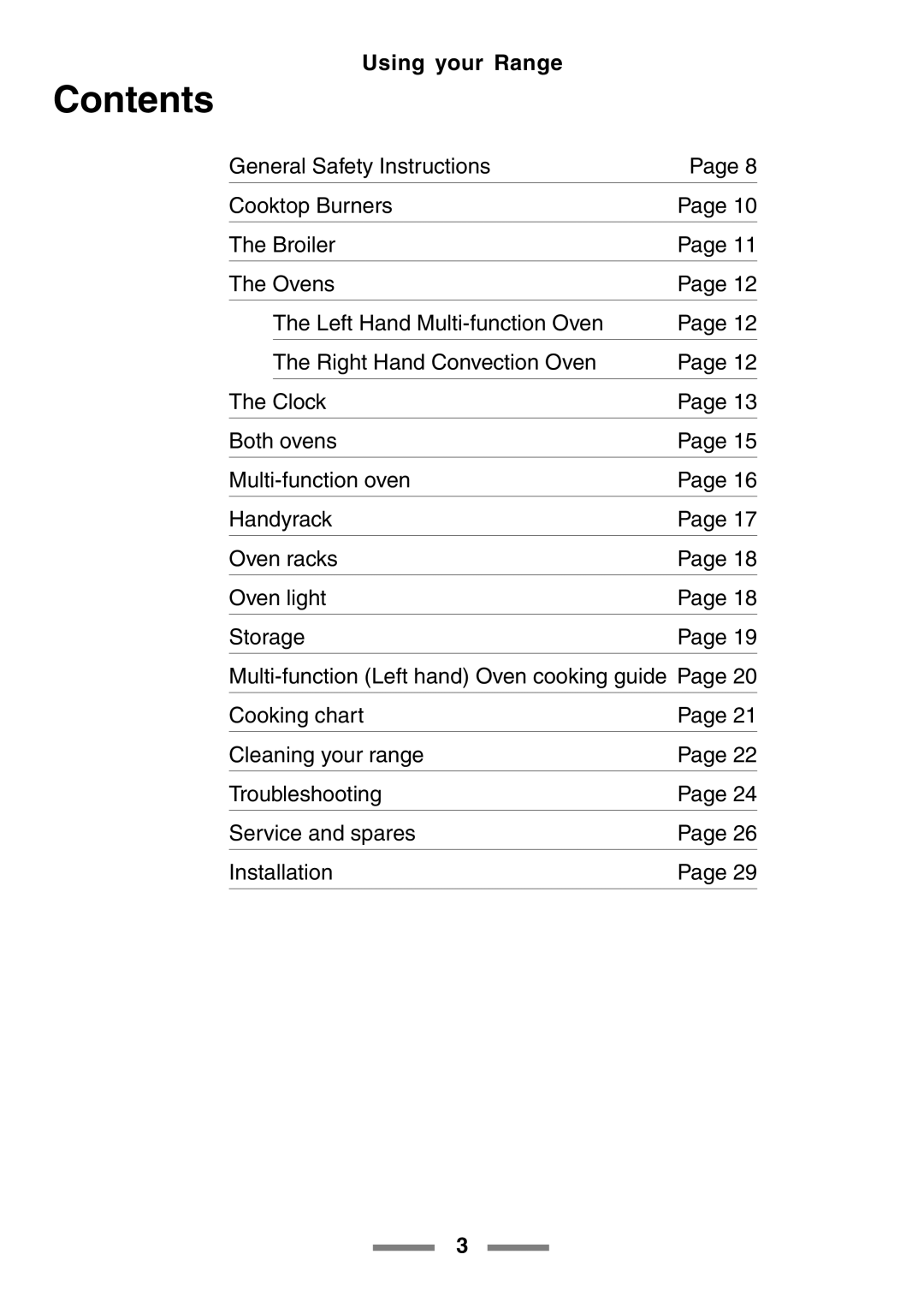 Aga Ranges U104001-03 manual Contents 