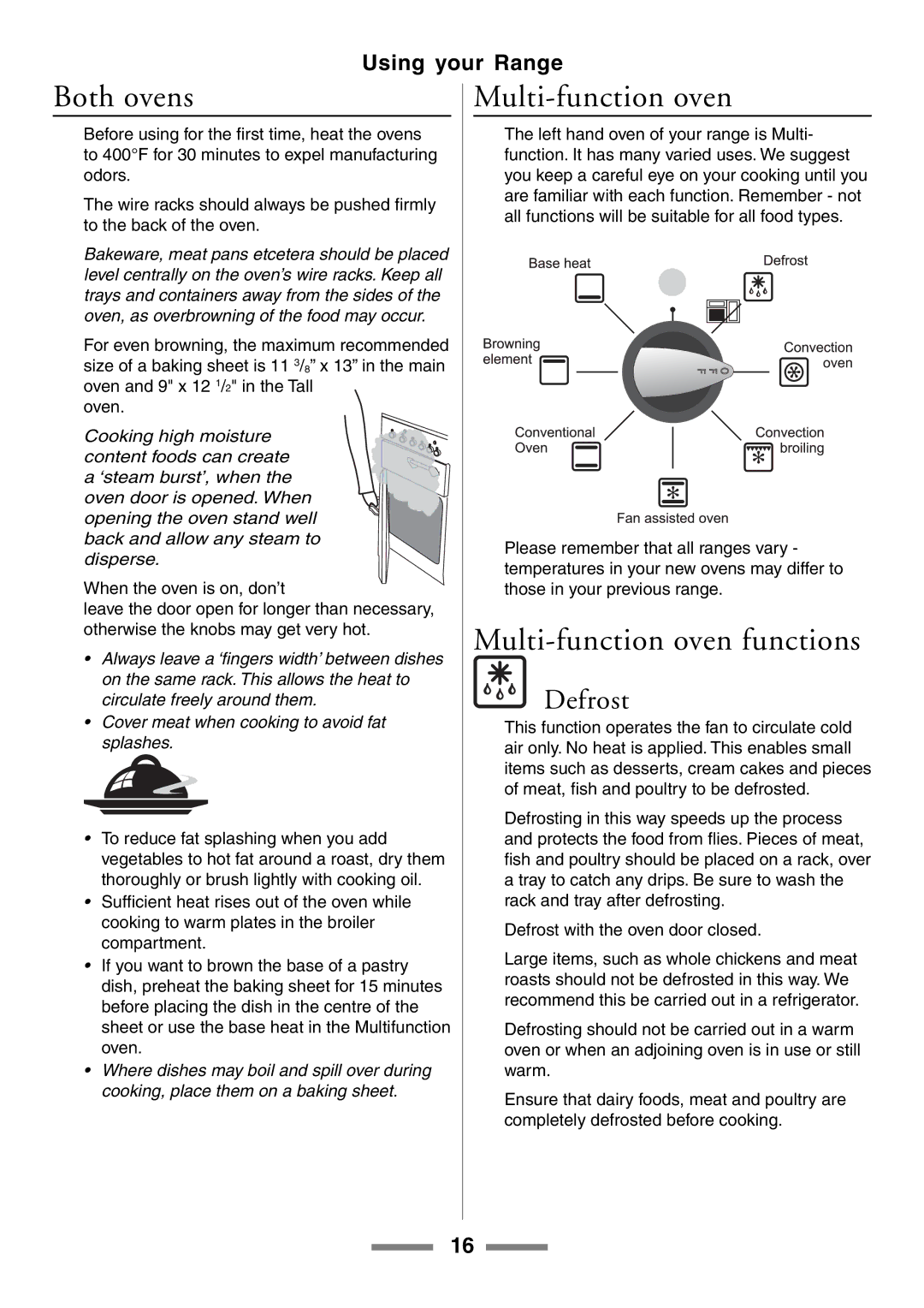 Aga Ranges U104601-01 manual Both ovens, Multi-function oven functions 