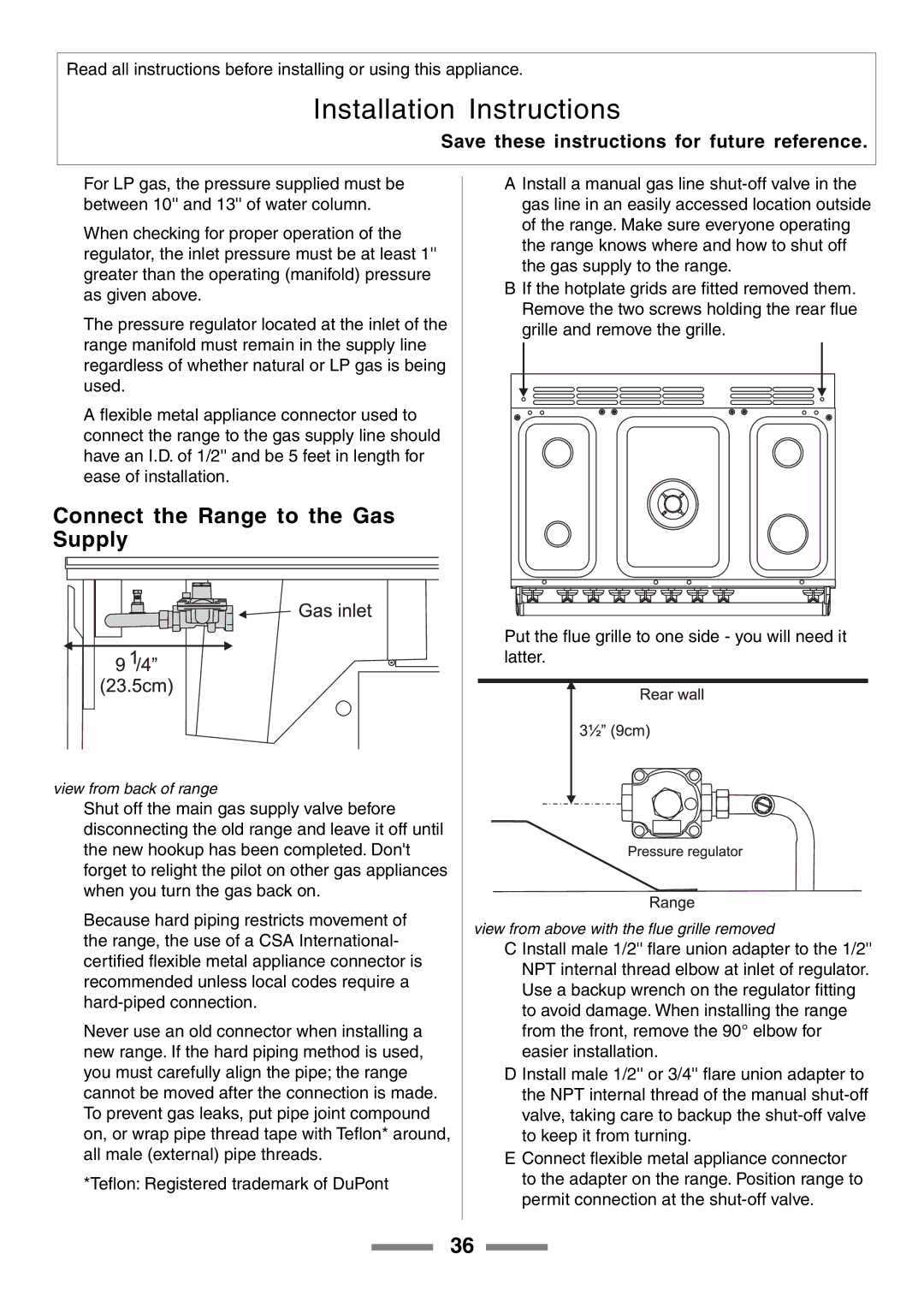 Aga Ranges U104601-01 manual Connect the Range to the Gas Supply 