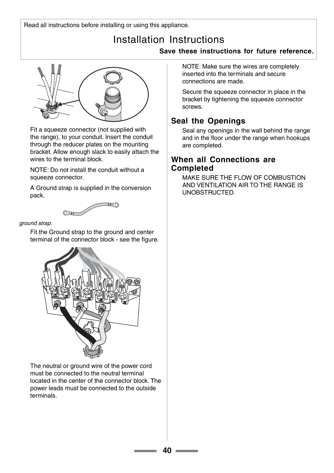 Aga Ranges U104601-01 manual Seal the Openings, When all Connections are Completed 