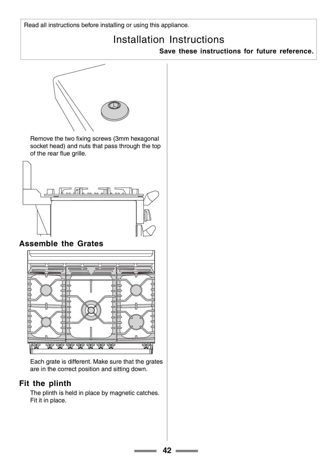 Aga Ranges U104601-01 manual Assemble the Grates, Fit the plinth 