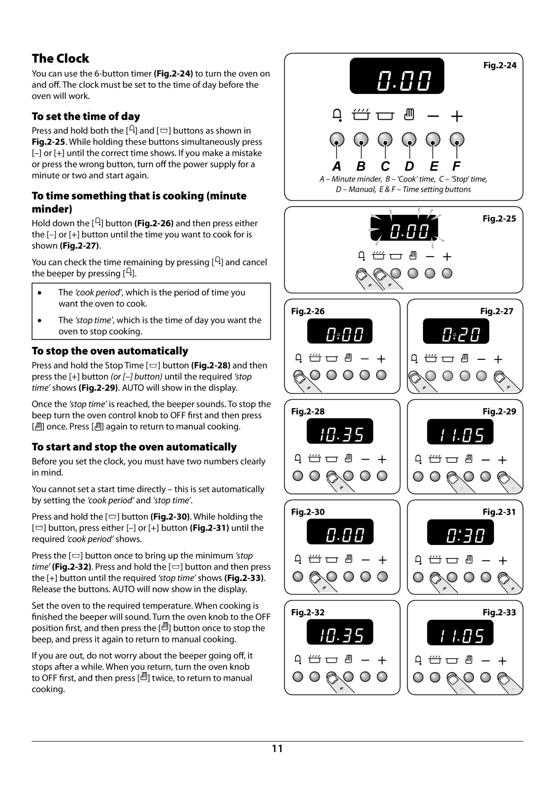 Aga Ranges U110054 - 03A manual Clock, To set the time of day, To time something that is cooking minute minder 