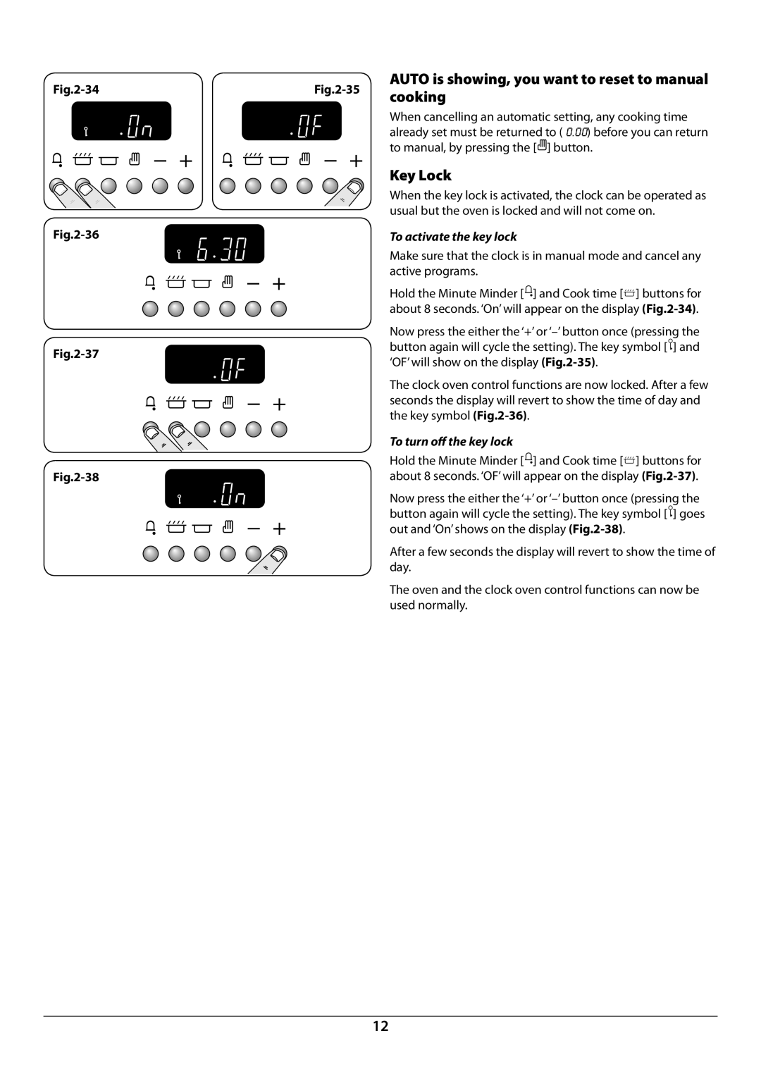 Aga Ranges U110054 - 03A manual Cooking, Key Lock, To activate the key lock, To turn off the key lock 