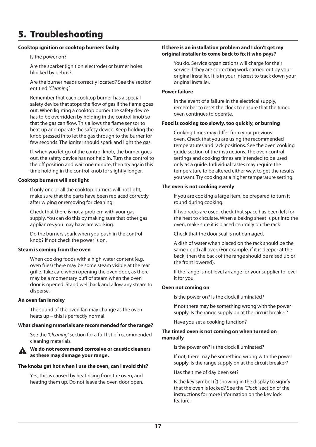 Aga Ranges U110054 - 03A manual Troubleshooting 