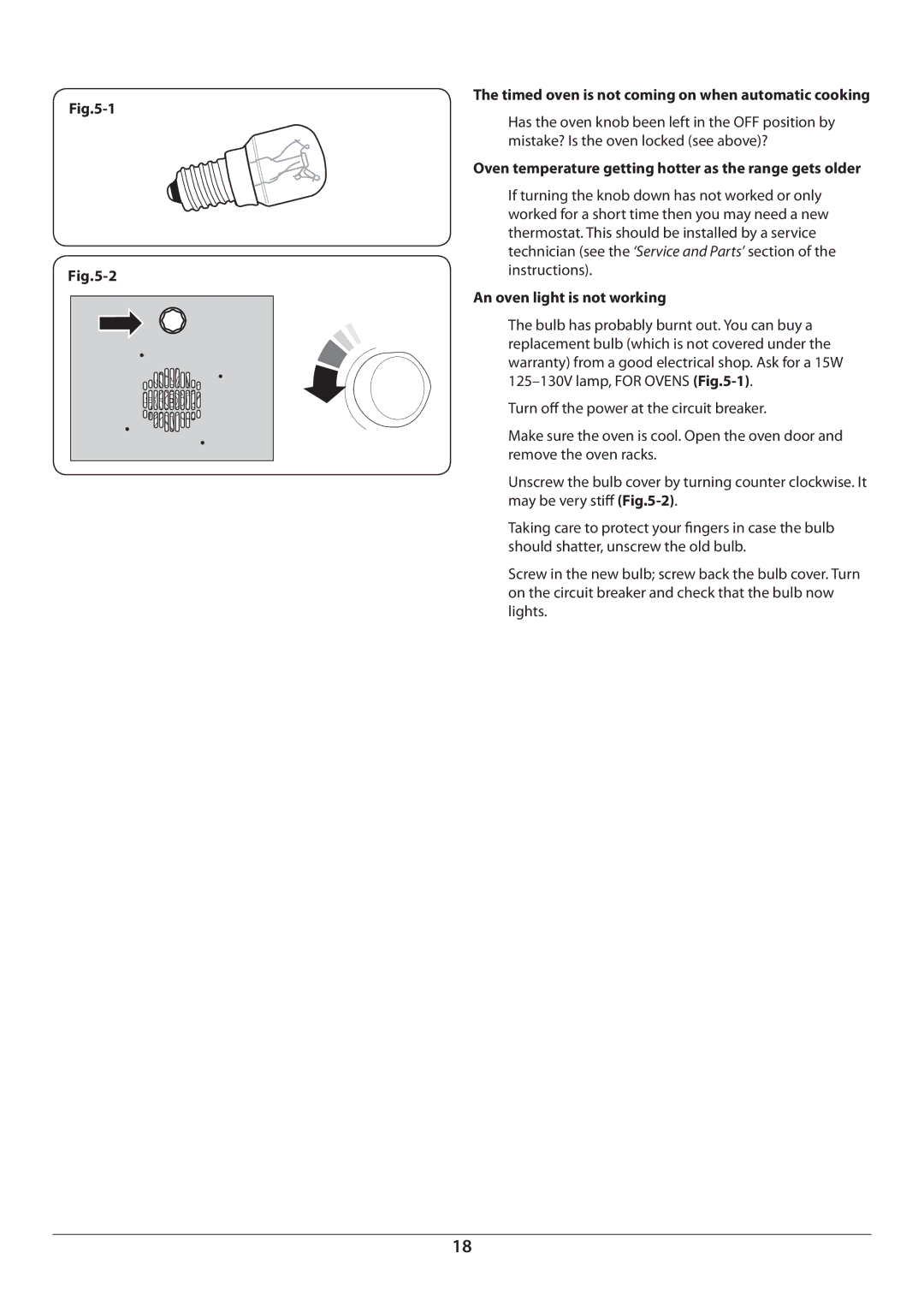 Aga Ranges U110054 - 03A manual Timed oven is not coming on when automatic cooking, An oven light is not working 