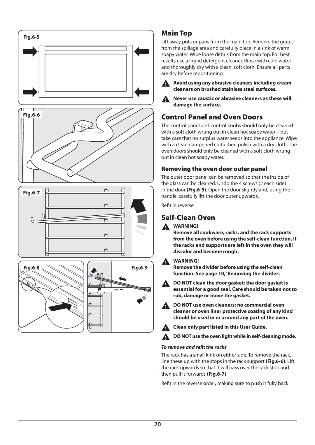 Aga Ranges U110054 - 03A manual Main Top, Control Panel and Oven Doors, Self-Clean Oven, Removing the oven door outer panel 