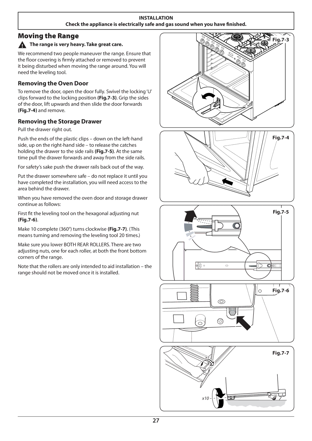 Aga Ranges U110054 - 03A Moving the Range, Removing the Oven Door, Removing the Storage Drawer, Pull the drawer right out 