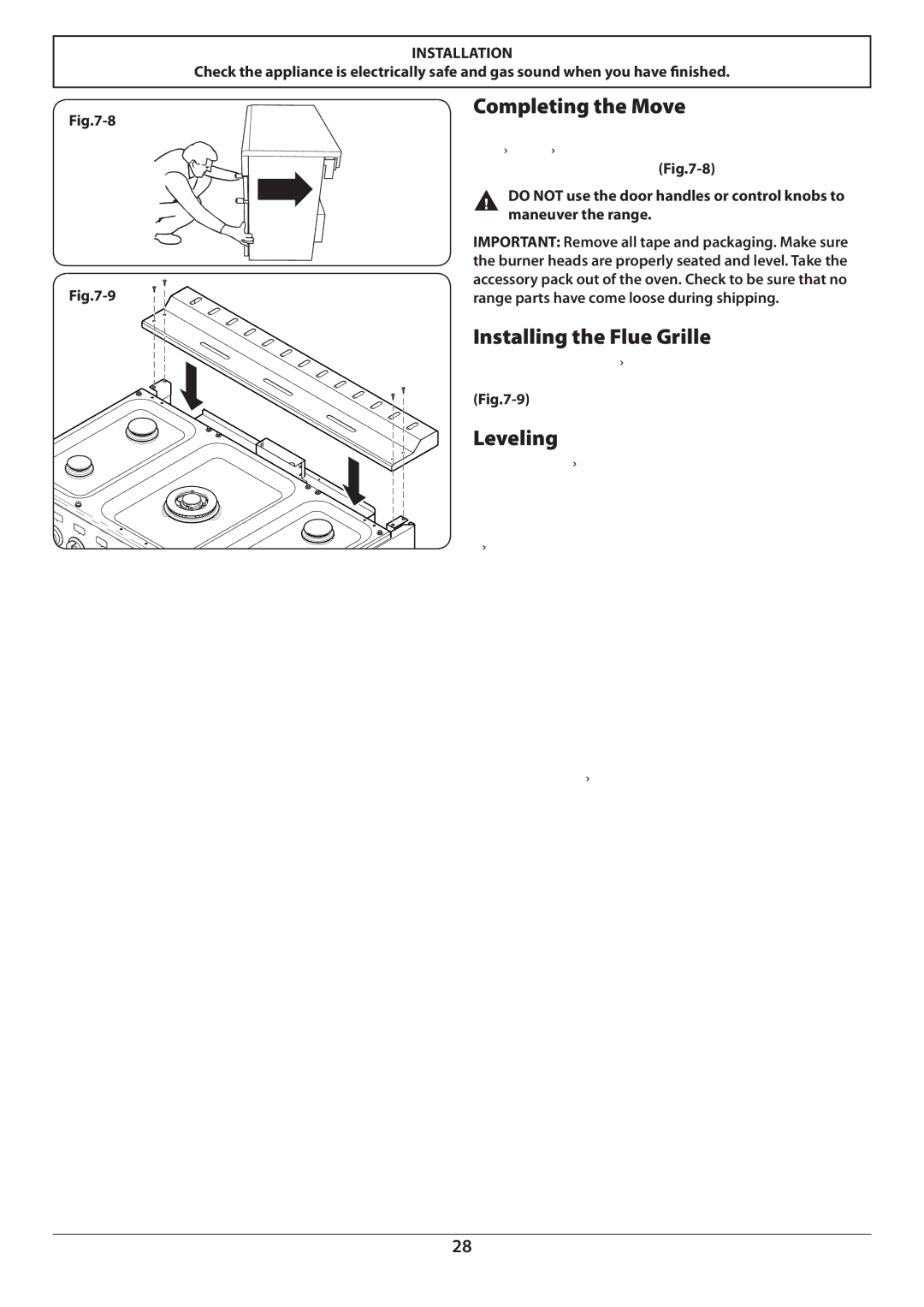 Aga Ranges U110054 - 03A manual Completing the Move, Installing the Flue Grille, Leveling 