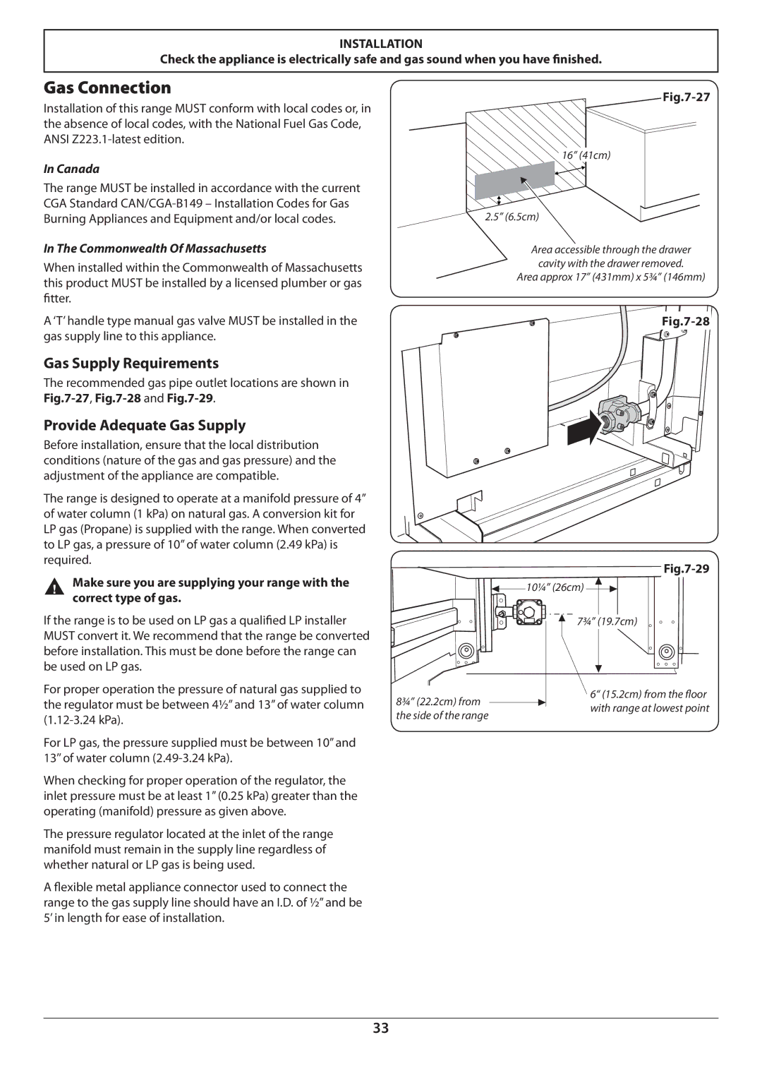 Aga Ranges U110054 - 03A manual Gas Connection, Gas Supply Requirements, Provide Adequate Gas Supply, Canada 