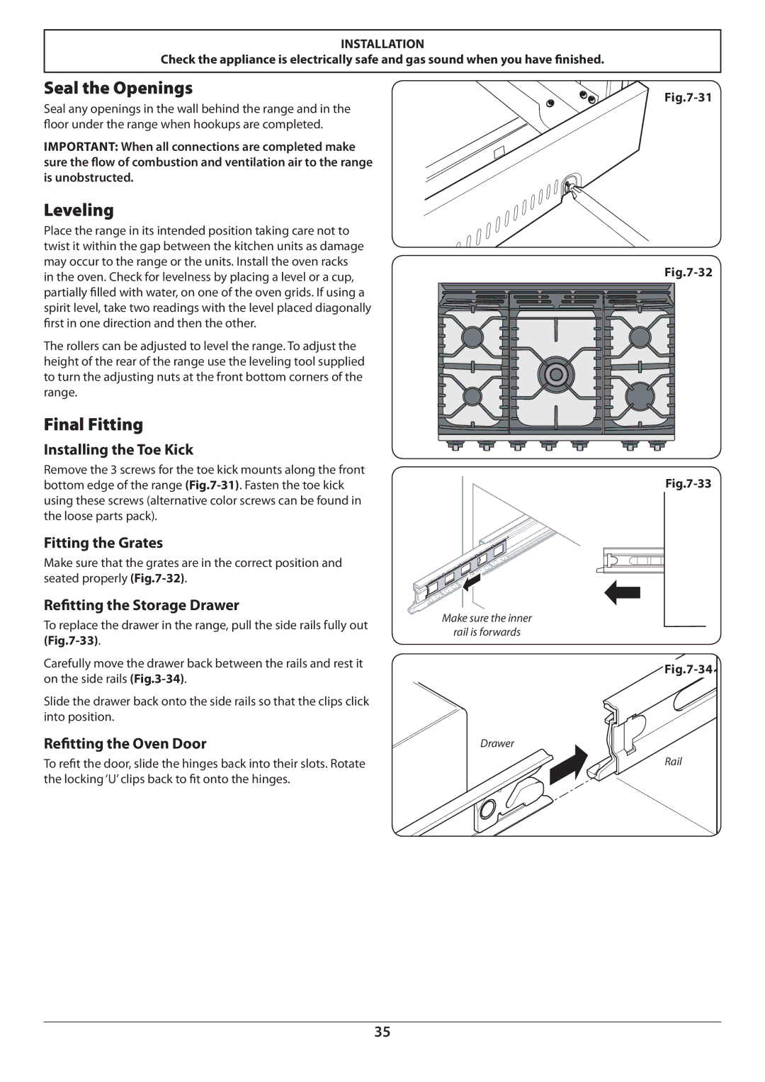 Aga Ranges U110054 - 03A manual Seal the Openings, Final Fitting 