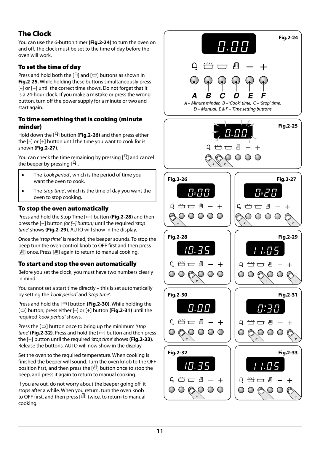 Aga Ranges U110054 manual Clock, To set the time of day, To time something that is cooking minute minder 