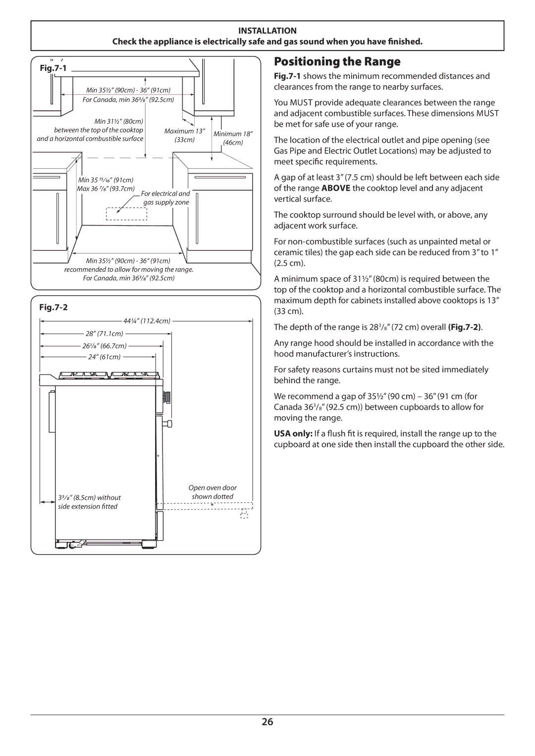 Aga Ranges U110054 manual Positioning the Range 