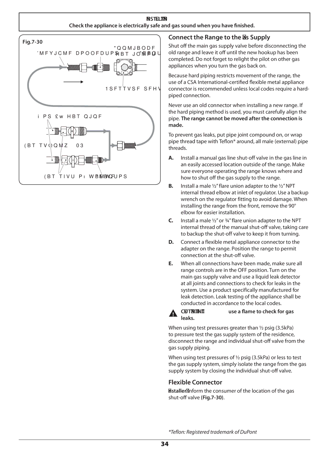 Aga Ranges U110054 manual Connect the Range to the Gas Supply, Flexible Connector 