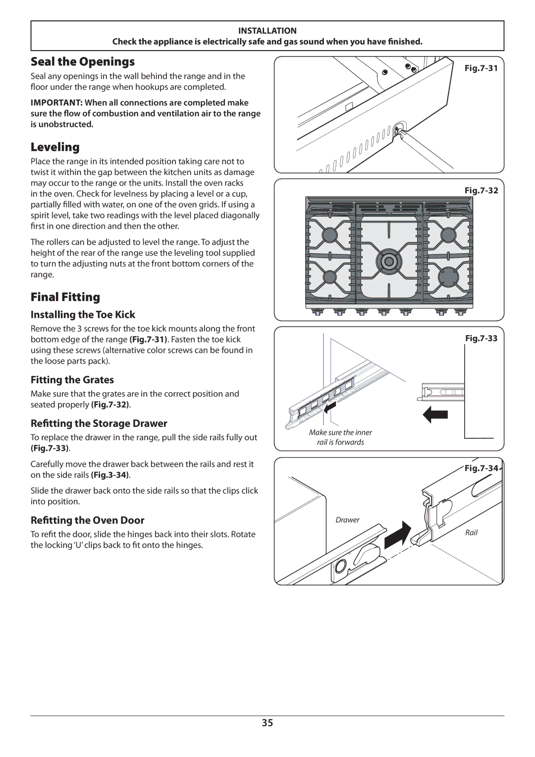 Aga Ranges U110054 manual Seal the Openings, Final Fitting 