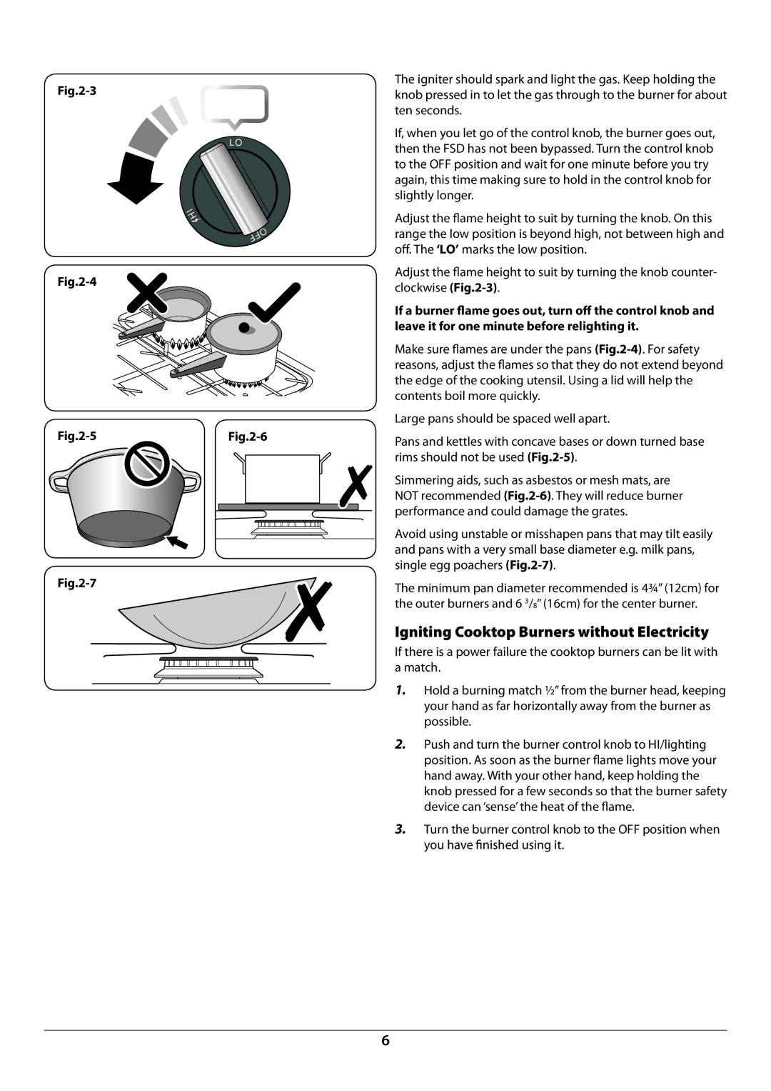 Aga Ranges U110054 manual Igniting Cooktop Burners without Electricity, 5Fig.2-6 