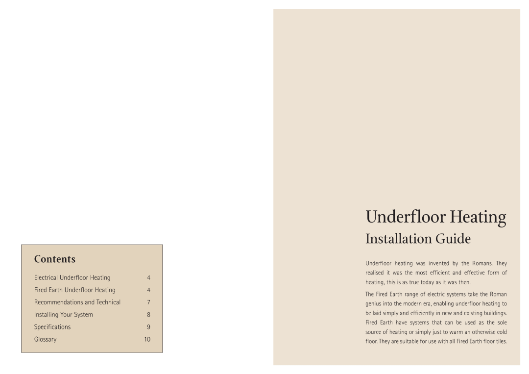 Aga Ranges Underfloor Heating manual Installation Guide, Contents 