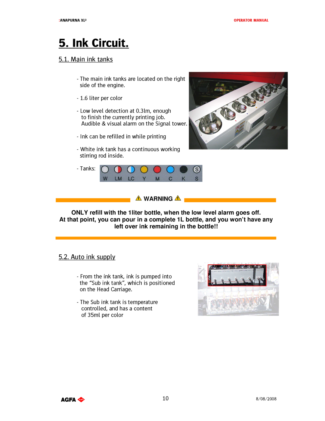 AGFA 1 manual Ink Circuit, Maininktanks, Autoinksupply 