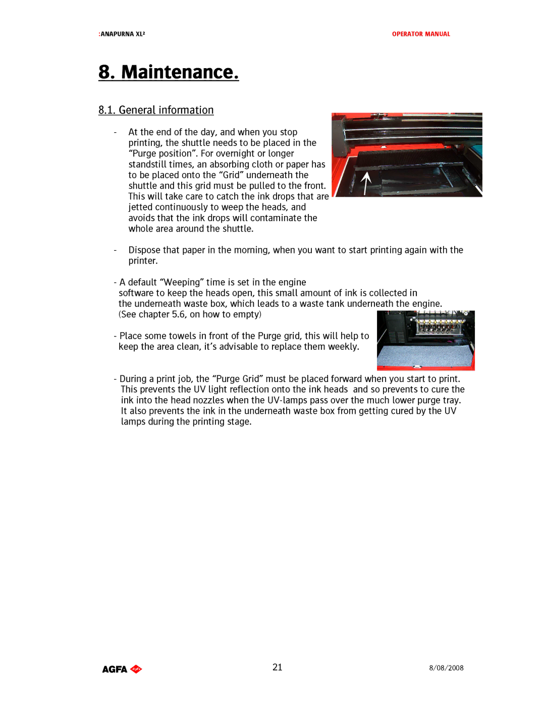 AGFA 1 manual Maintenance, Generalinformation 