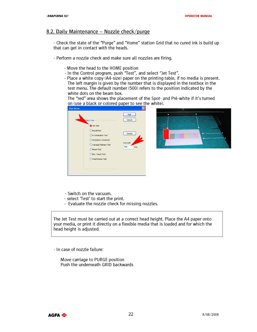 AGFA 1 manual DailyMaintenance-Nozzlecheck/purge 