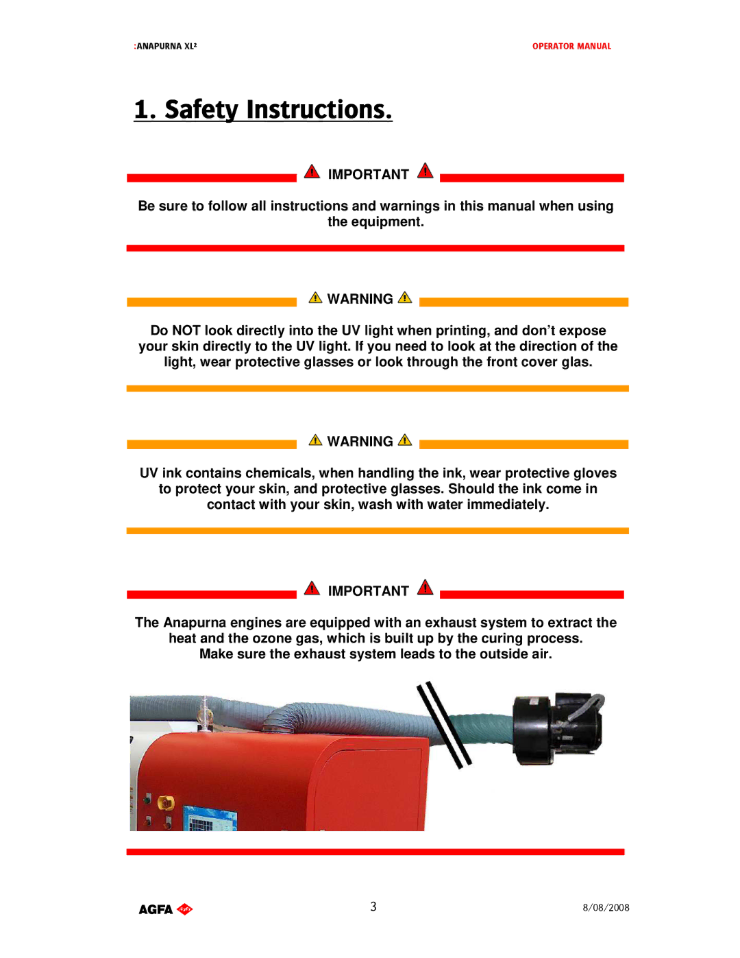 AGFA 1 manual Safety Instructions 