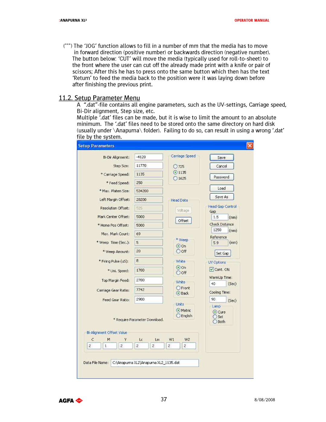 AGFA 1 manual SetupParameterMenu 