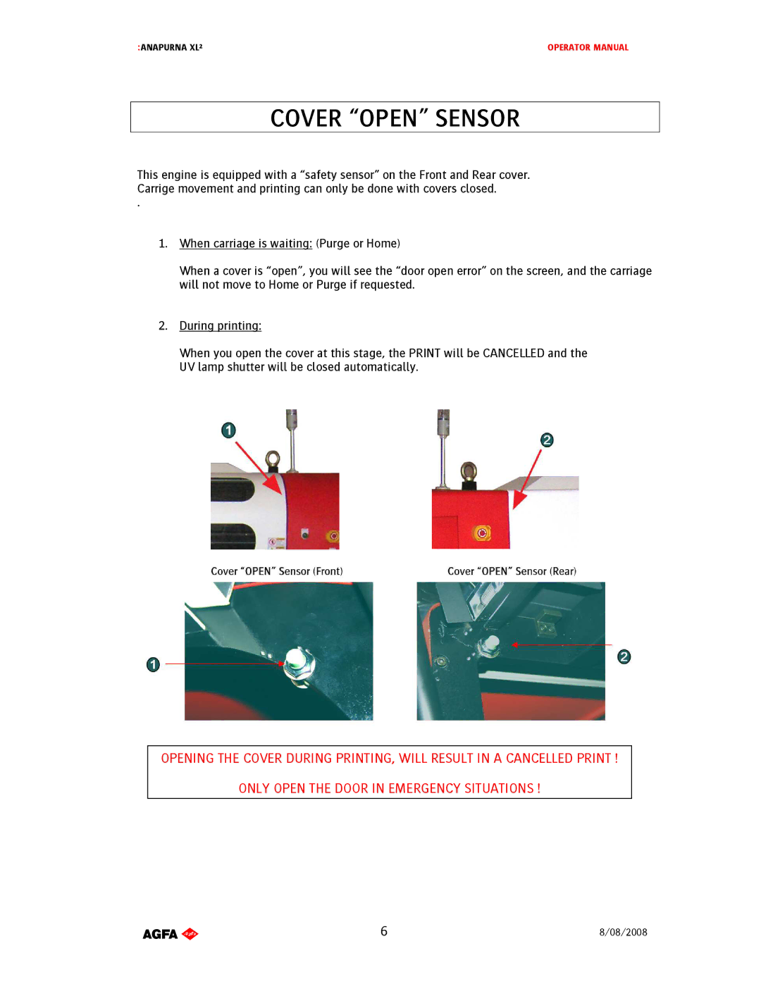 AGFA 1 manual Coveropensensor 