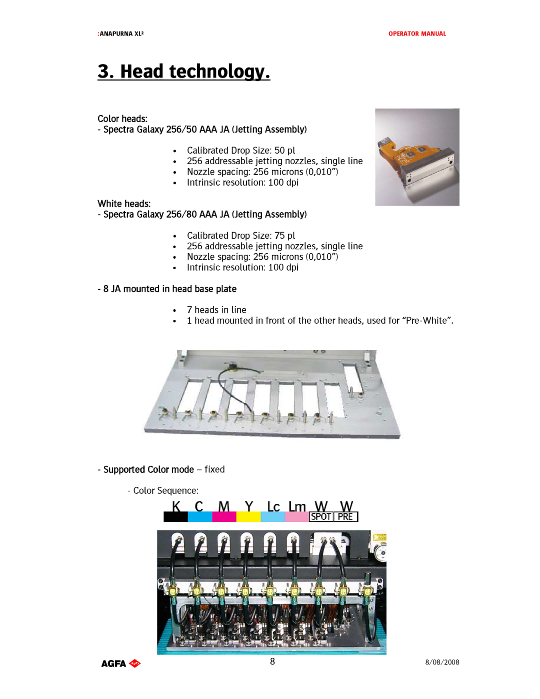 AGFA 1 manual Head technology, Colorheads 