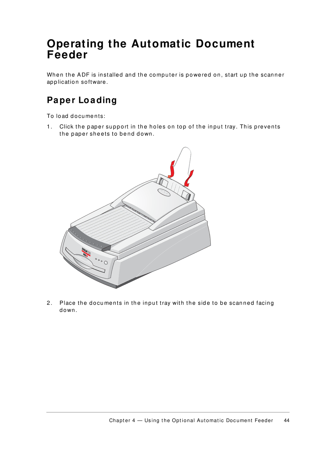 AGFA 1200 appendix Operat ing t he Aut omat ic Document Feeder, Pa pe r Lo a ding 