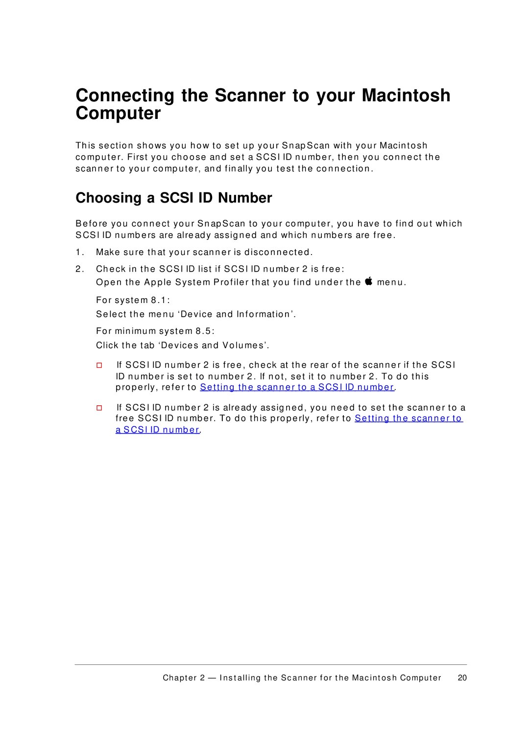 AGFA 1236S appendix Connecting the Scanner to your Macintosh Computer, Choosing a Scsi ID Number 