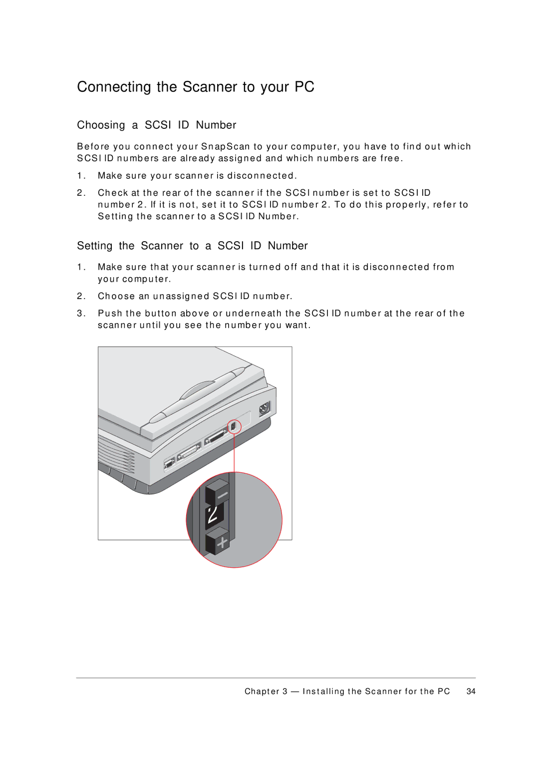 AGFA 1236S appendix Connecting the Scanner to your PC, Choosing a Scsi ID Number, Setting the Scanner to a Scsi ID Number 