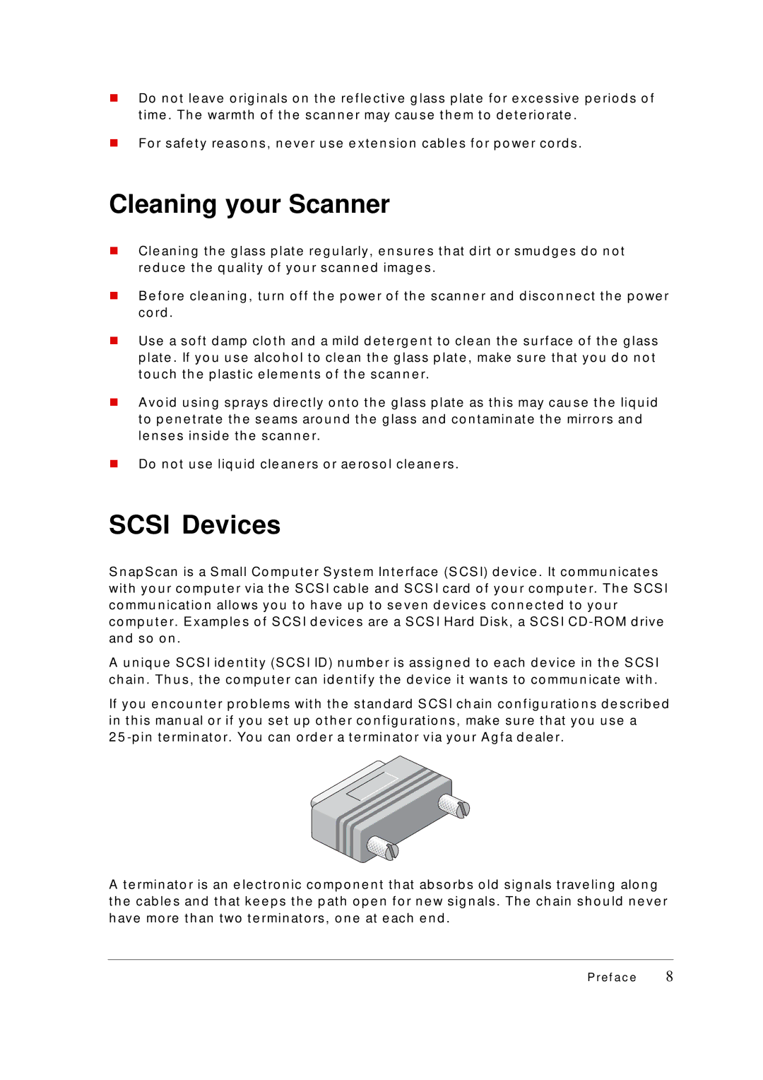 AGFA 1236S appendix Cleaning your Scanner, Scsi Devices 