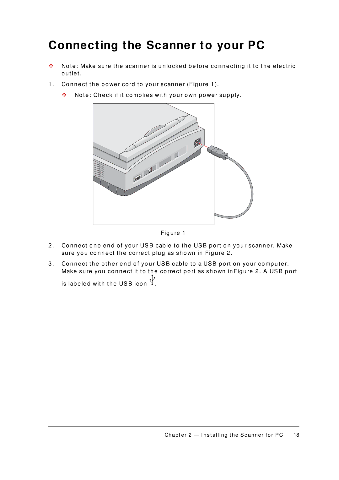 AGFA 1236U appendix Co nne c t ing t he Sc anne r t o yo ur PC, T le t, Is lab e le d wit h t h e US B ic o n 