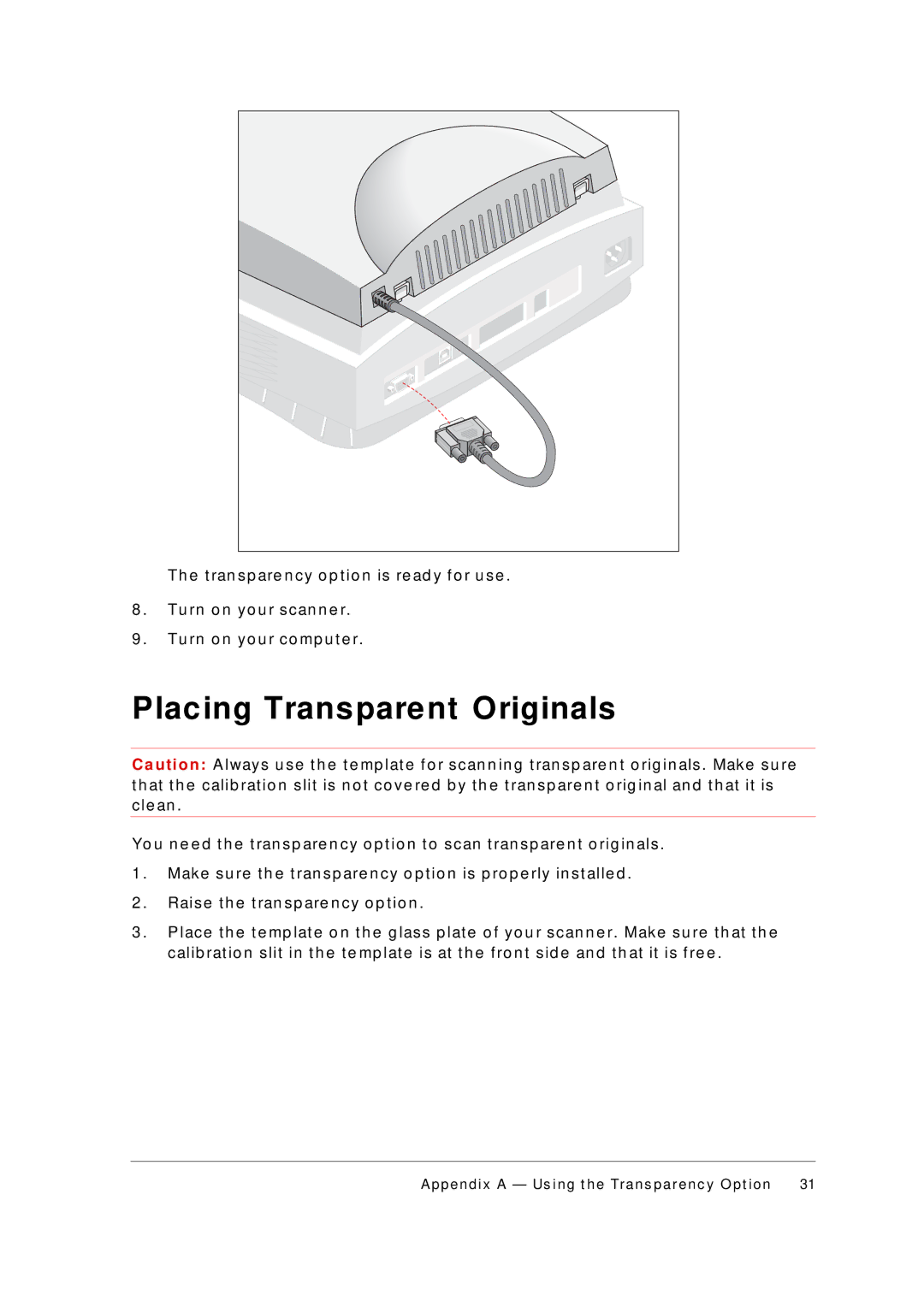 AGFA 1236U appendix Placing Transparent Originals 