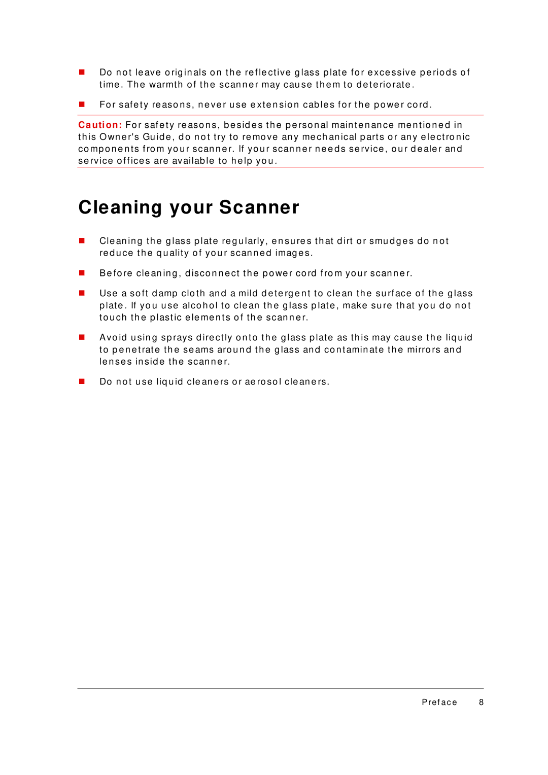 AGFA 1236U appendix Cleaning your Scanner 