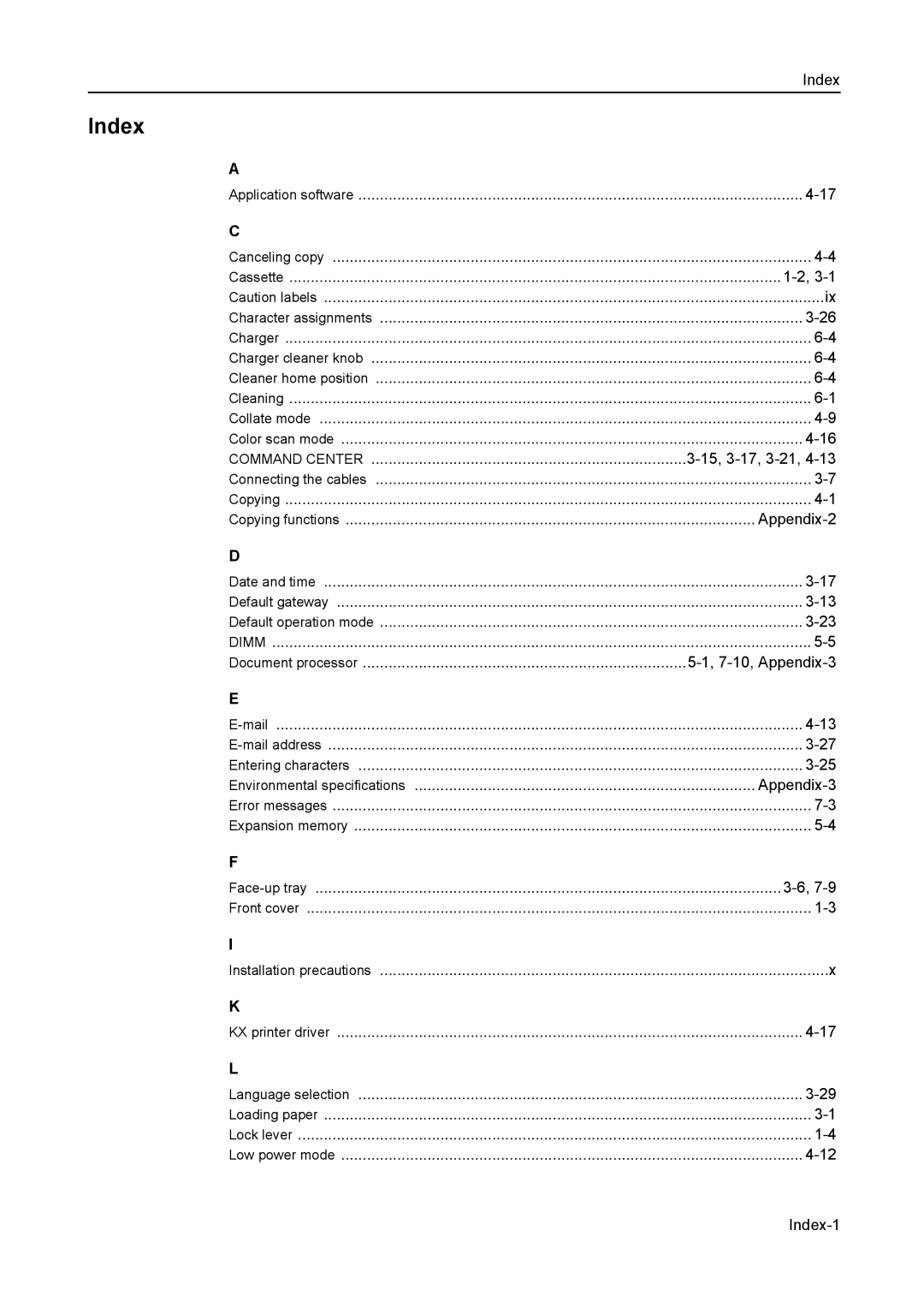 AGFA 1815 Copier manual Index 