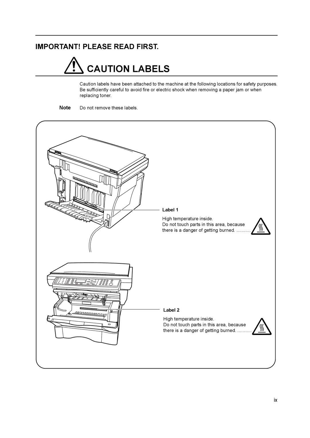 AGFA 1815 Copier manual IMPORTANT! Please Read First, Label 