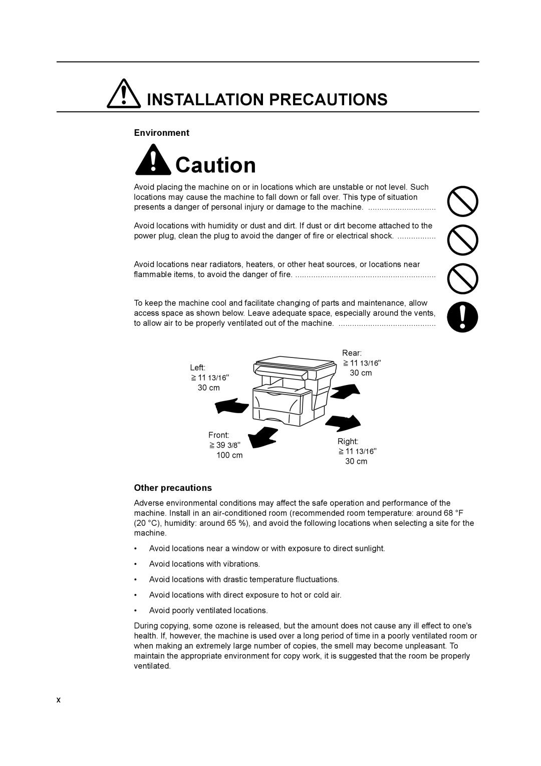 AGFA 1815 Copier manual Environment, Other precautions 