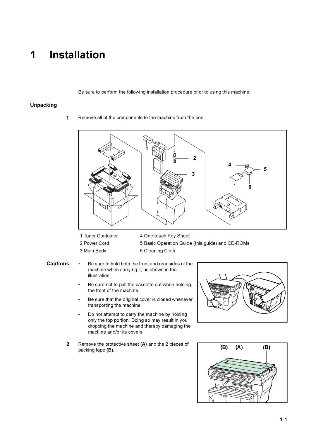 AGFA 1815 Copier manual Installation, Unpacking 