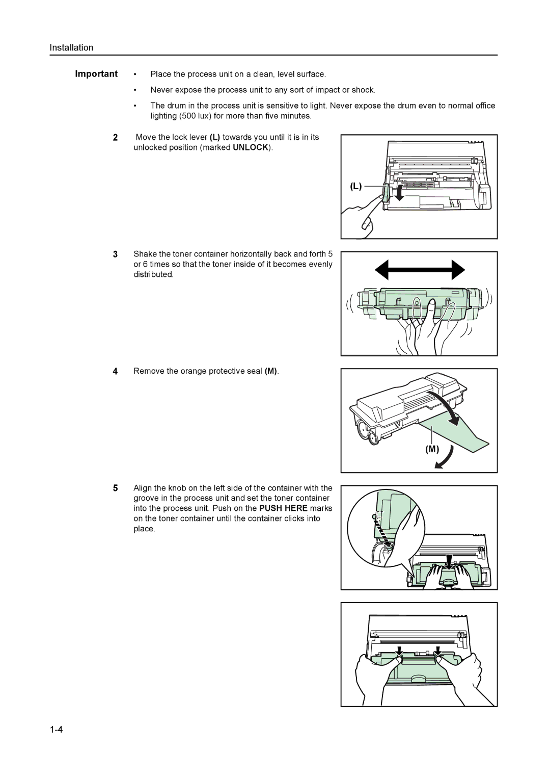 AGFA 1815 Copier manual Place the process unit on a clean, level surface 